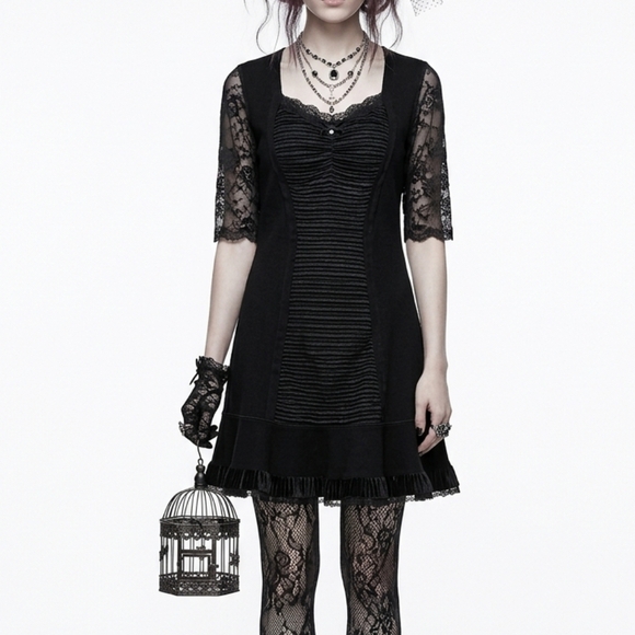 Kollontaï Dresses & Skirts - Kollontai Gothic Lolita Lace & Mesh Mini Dress Velvet Back Size L